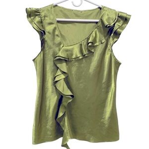 SATINY green luxurious sleeveless top. Asymmetrical neckline. XL
C